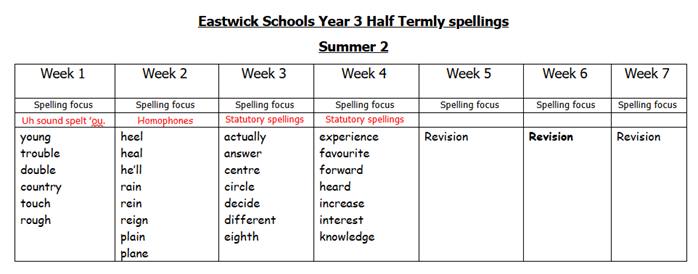 Summer 2 spellings 2025